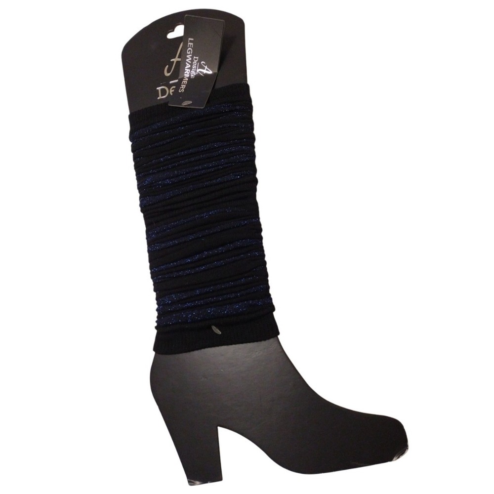 A Design Legwarmer Woman's One Size Navy Black‎ Metallic Striped Stretchy 80's